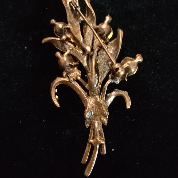 Copper Floral Brooch With Purple And Deep Purple And AB Accents - Picture 2 of 2